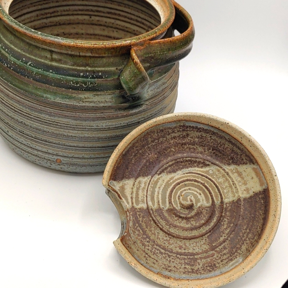 Mid Century Stoneware Large Lidded Pottery signed